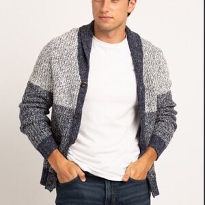 Goodfellow Men's XL Blue Shawl Collar Button Cardigan Sweater Marled Knit Preppy